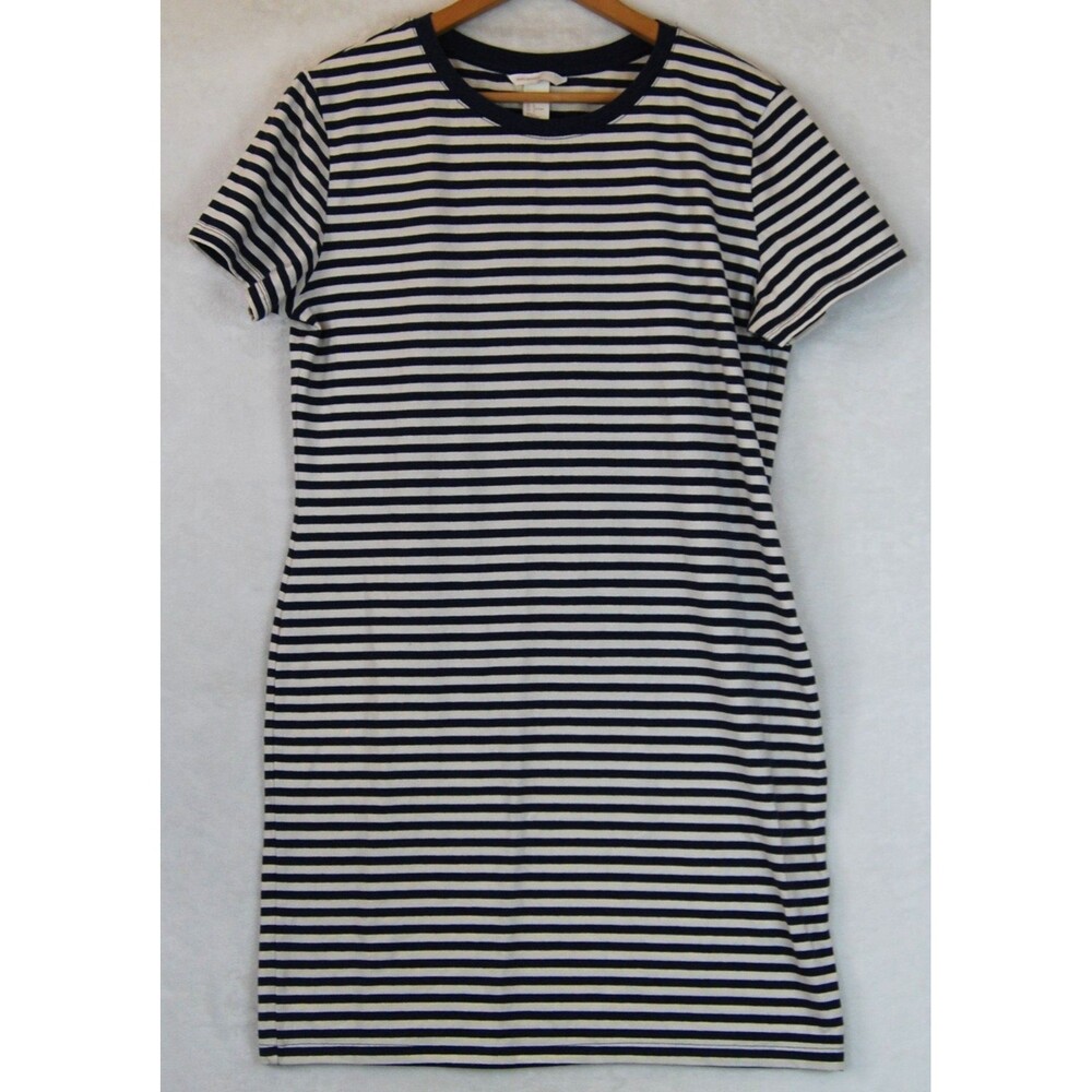 H&M Basics Tunic Shirt Dress Top T Short Sleeve Cotton Striped Womens Large EUC!